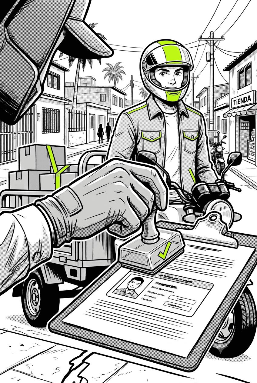 Ilustración de la verificación de documentos de un motocarguero de TukcarGo